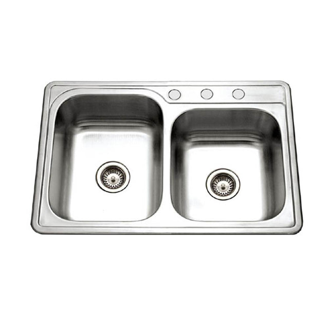 Hamat - Revive 33'' Topmount Stainless Steel 3-hole 60/40 Double Bowl Kitchen Sink, Bulk Pack - Stainless Steel