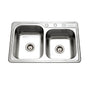 Hamat - Revive 33'' Topmount Stainless Steel 3-hole 60/40 Double Bowl Kitchen Sink, Bulk Pack - Stainless Steel