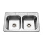 Hamat - Revive 33'' Topmount Stainless Steel 3-hole 50/50 Double Bowl Kitchen Sink, 8'' Depth - Stainless Steel