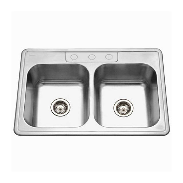 Hamat - Revive 33'' Topmount Stainless Steel 3-hole 50/50 Double Bowl Kitchen Sink, 9'' Depth - Stainless Steel
