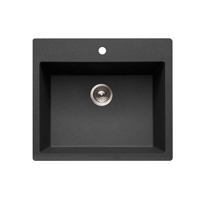 Hamat - SiOStone 25'' Granite Topmount Single Bowl Kitchen Sink, Black - Black