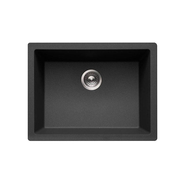 Hamat - SiOStone 24'' Granite Undermount Single Bowl Kitchen Sink, Black - Black