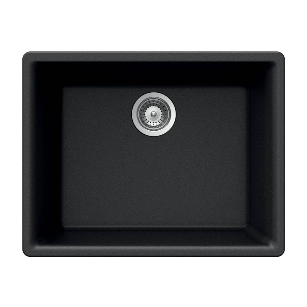 Hamat - SiOStone 24'' Granite Undermount Single Bowl Kitchen Sink, Black - Black