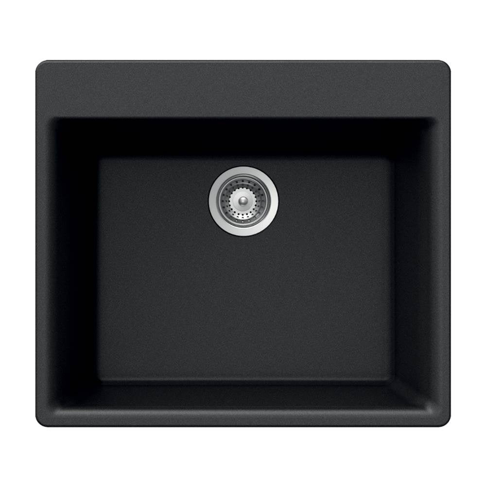 Hamat - SiOStone 24'' Granite Topmount Single Bowl Kitchen Sink, Black - Black