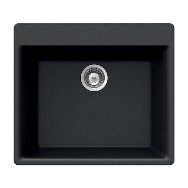 Hamat - SiOStone 24'' Granite Topmount Single Bowl Kitchen Sink, Black - Black