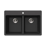 Hamat - SiOStone 33'' Granite Topmount 50/50 Double Bowl Kitchen Sink, Black - Black