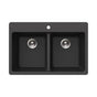 Hamat - SiOStone 33'' Granite Topmount 50/50 Double Bowl Kitchen Sink, Black - Black