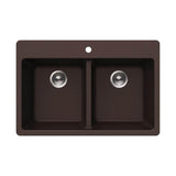 Hamat - SiOStone 33'' Granite Topmount 50/50 Double Bowl Kitchen Sink, Mocha - Mocha