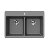 Hamat - SiOStone 33'' Granite Topmount 50/50 Double Bowl Kitchen Sink, Slate - Slate