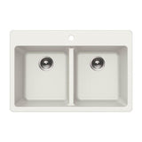 Hamat - SiOStone 33'' Granite Topmount 50/50 Double Bowl Kitchen Sink, White - White