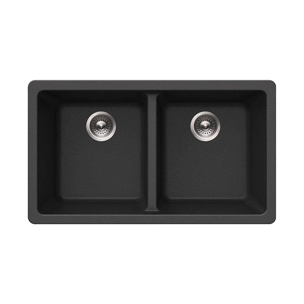 Hamat - SiOStone 31'' Granite Undermount 50/50 Double Bowl Kitchen Sink, Black - Black