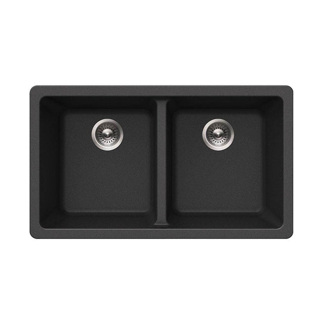 Hamat - SiOStone 31'' Granite Undermount 50/50 Double Bowl Kitchen Sink, Black - Black
