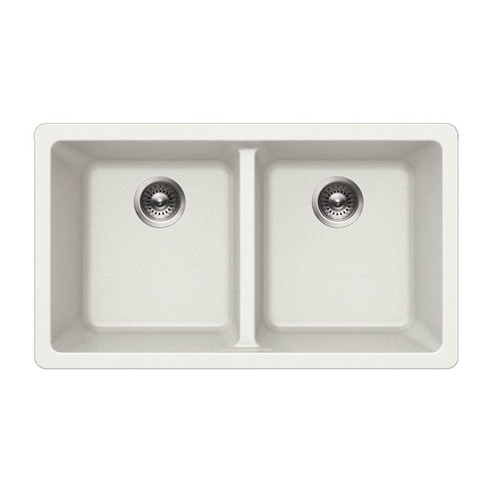 Hamat - SiOStone 31'' Granite Undermount 50/50 Double Bowl Kitchen Sink, White - White