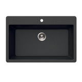 Hamat - SiOStone 33'' Granite Topmount Large Single Bowl Kitchen Sink, Black - Black
