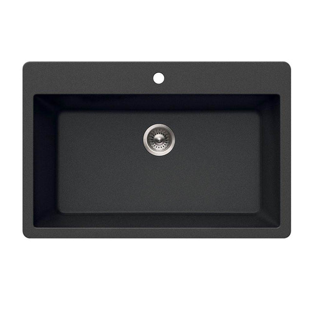 Hamat - SiOStone 33'' Granite Topmount Large Single Bowl Kitchen Sink, Black - Black