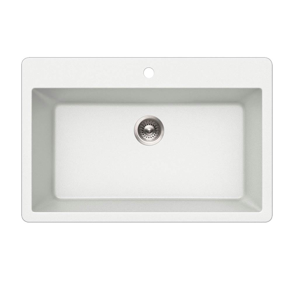 Hamat - SiOStone 33'' Granite Topmount Large Single Bowl Kitchen Sink, White - White