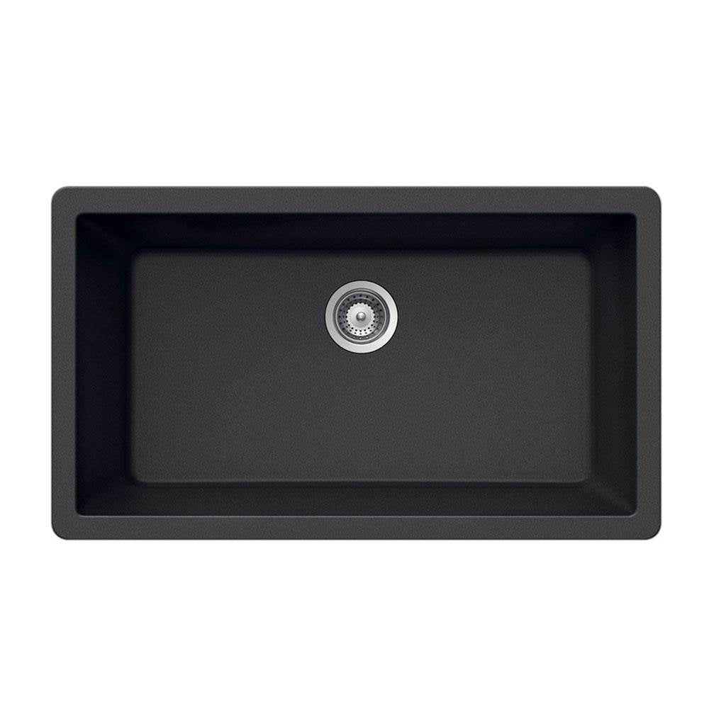 Hamat - SiOStone 33'' Granite Undermount Large Single Bowl Kitchen Sink, Black - Black