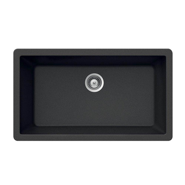 Hamat - SiOStone 33'' Granite Undermount Large Single Bowl Kitchen Sink, Black - Black