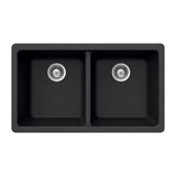 Hamat - SiOStone 33'' Granite Undermount 50/50 Double Bowl Kitchen Sink, Black - Black