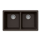 Hamat - SiOStone 33'' Granite Undermount 50/50 Double Bowl Kitchen Sink, Mocha - Mocha