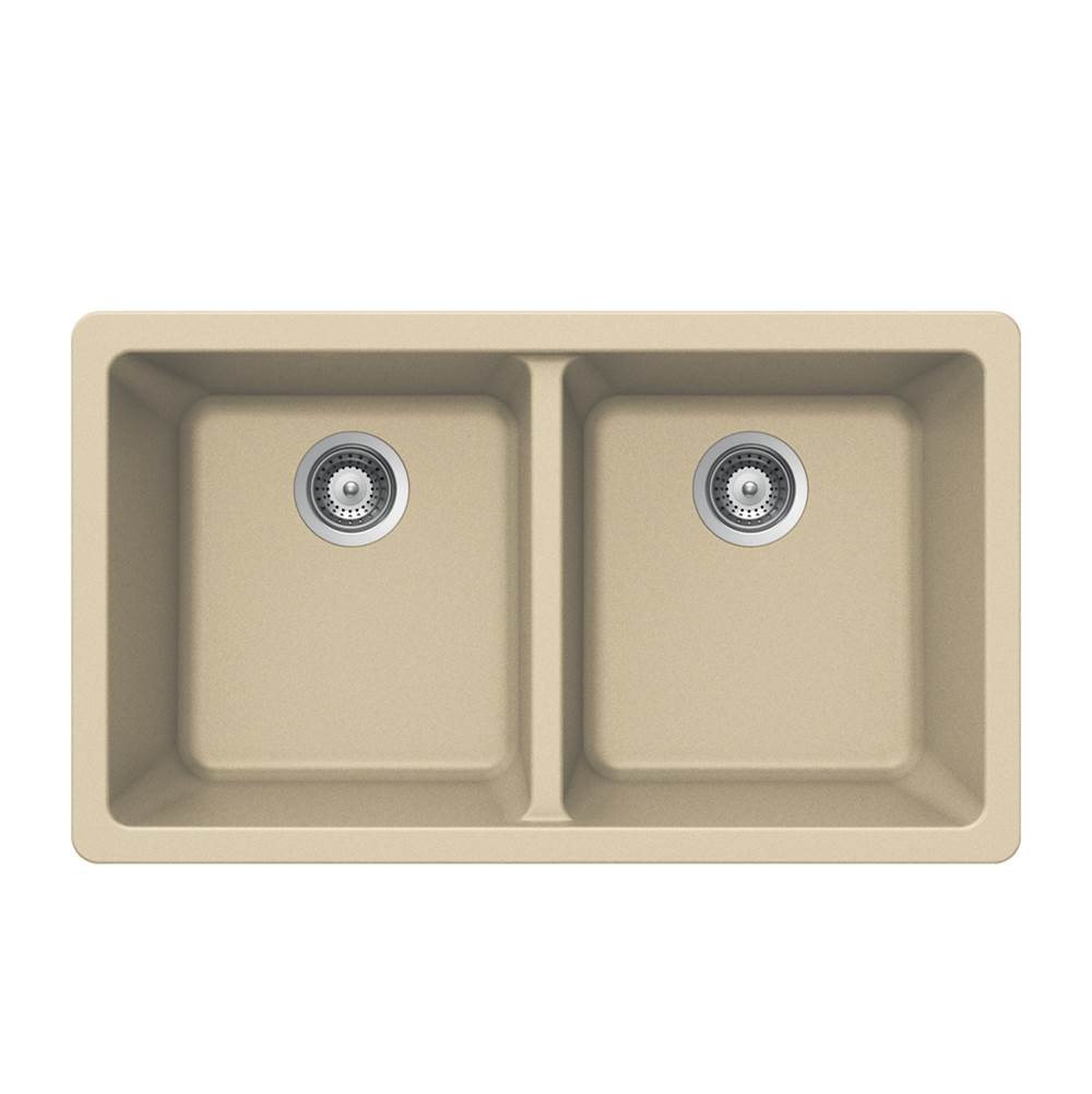 Hamat - SiOStone 33'' Granite Undermount 50/50 Double Bowl Kitchen Sink, Sand - Sand