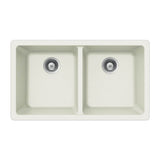 Hamat - SiOStone 33'' Granite Undermount 50/50 Double Bowl Kitchen Sink, White - White