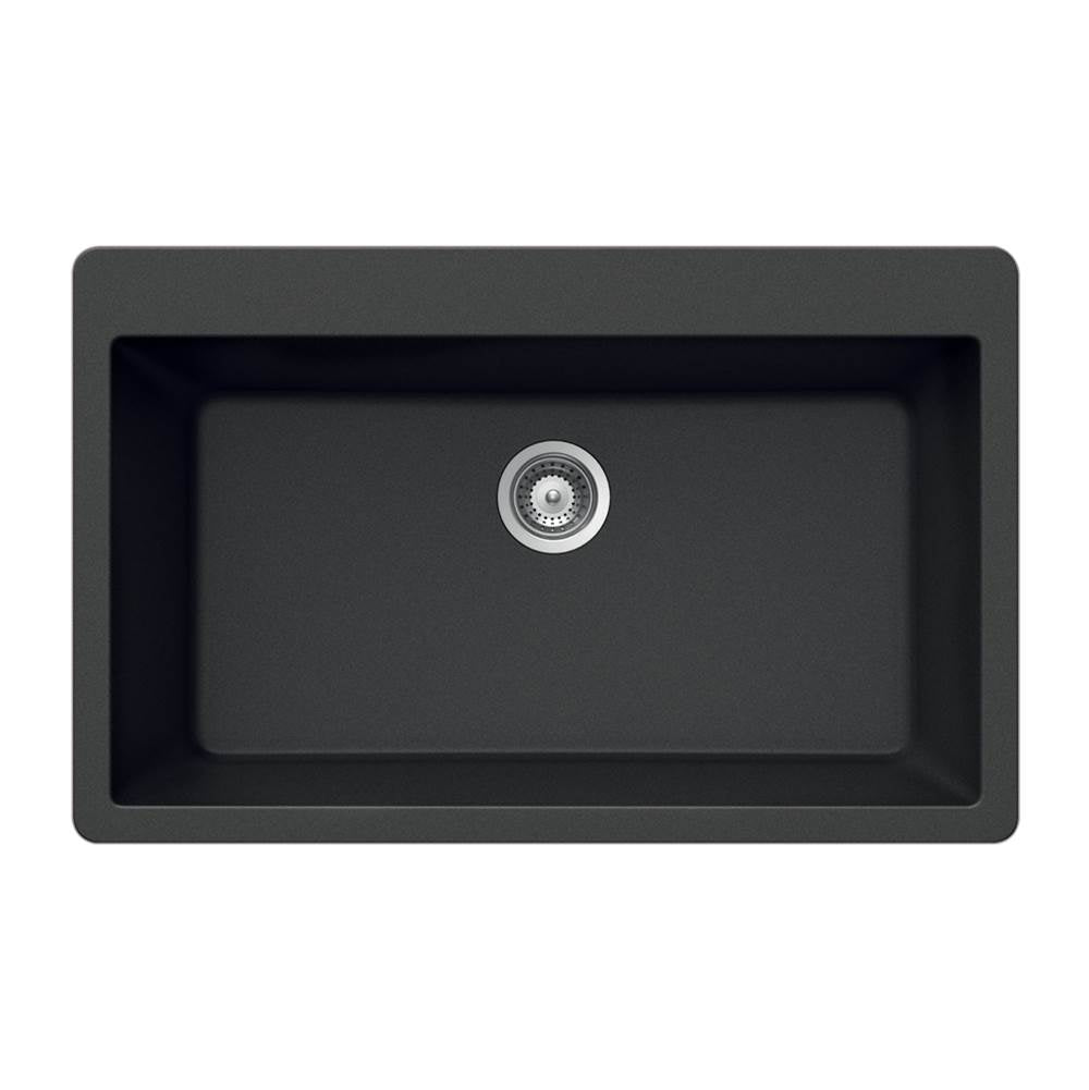 Hamat - SiOStone 33'' Granite Topmount Large Single Bowl Kitchen Sink, Black - Black