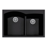 Hamat - SiOStone 33'' Topmount Double Bowl Granite Kitchen Sink, Black - Black