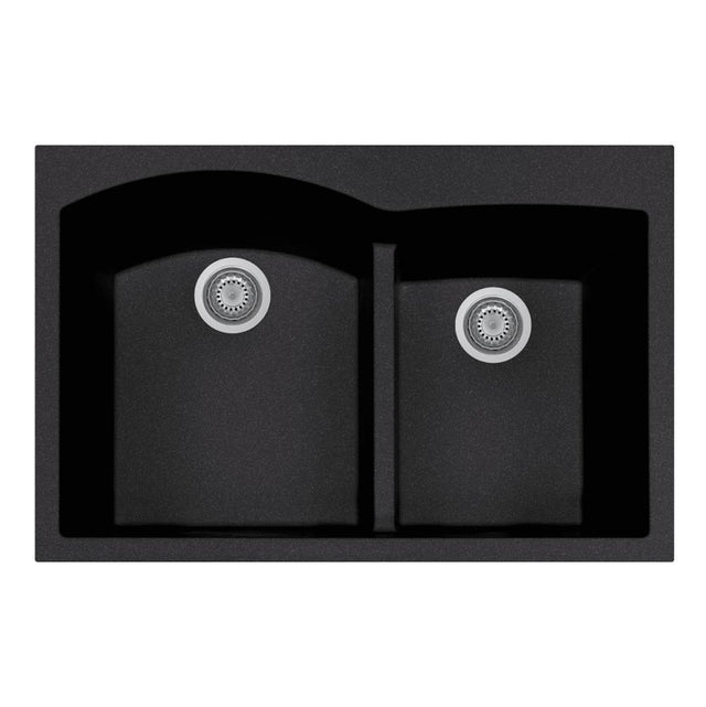 Hamat - SiOStone 33'' Topmount Double Bowl Granite Kitchen Sink, Black - Black