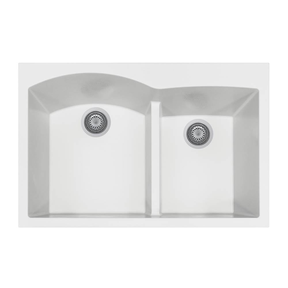 Hamat - SiOStone 33'' Topmount Double Bowl Granite Kitchen Sink, White - White