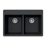 Hamat - SiOStone 33'' Granite Topmount 50/50 Double Bowl Kitchen Sink, Black - Black