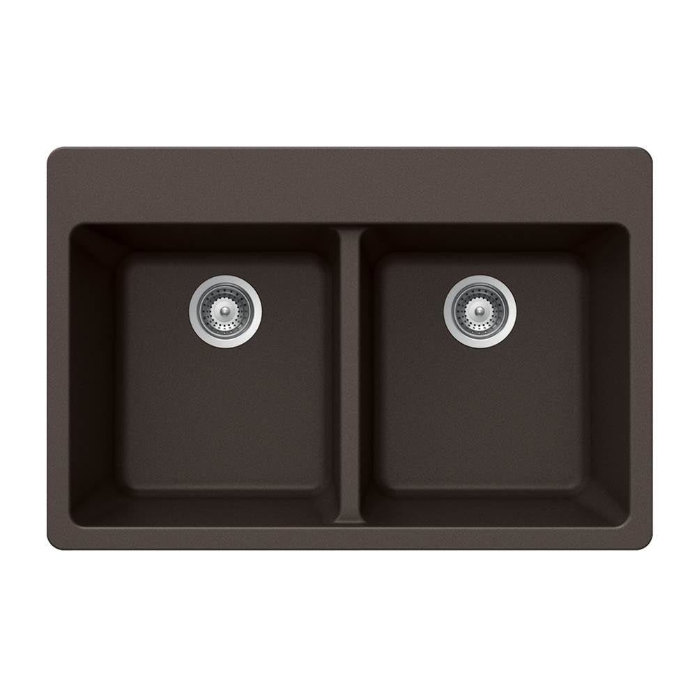 Hamat - SiOStone 33'' Granite Topmount 50/50 Double Bowl Kitchen Sink, Mocha - Mocha