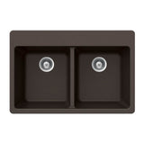 Hamat - SiOStone 33'' Granite Topmount 50/50 Double Bowl Kitchen Sink, Mocha - Mocha