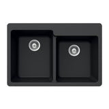 Hamat - SiOStone 33'' Granite Topmount 60/40 Double Bowl Kitchen Sink, Black - Sand