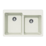 Hamat - SiOStone 33'' Granite Topmount 60/40 Double Bowl Kitchen Sink, White - White
