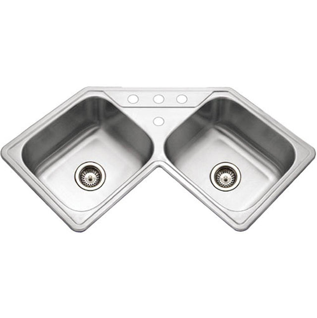 Hamat - Tureen 33'' Topmount Stainless Steel 4-hole 70/30 Double Bowl Kitchen Sink - Stainless Steel