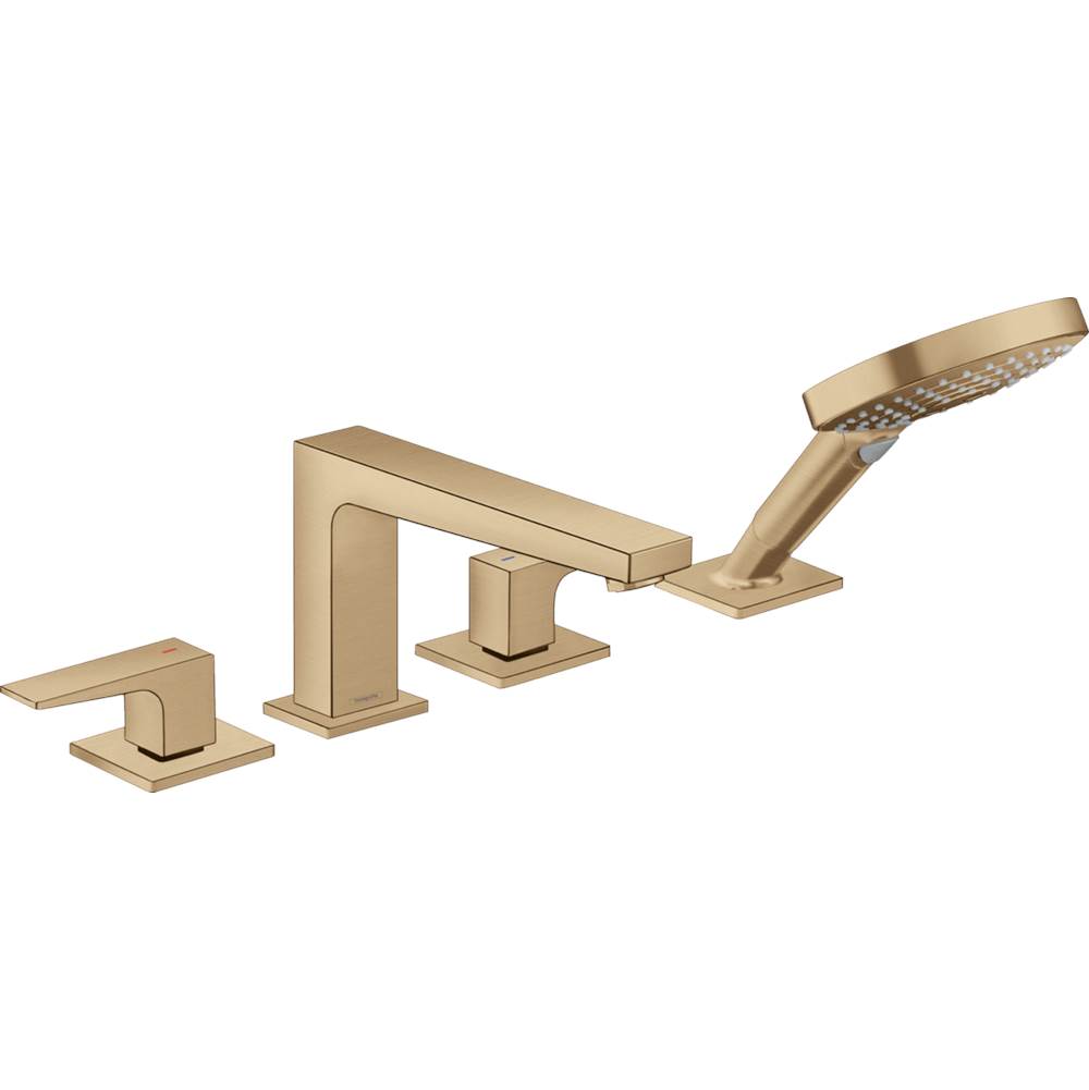 Hansgrohe - Metropol 4-Hole Roman Tub Set Trim with Lever Handles and 1.75 GPM Handshower in Brushed Bronze - Brushed Bronze
