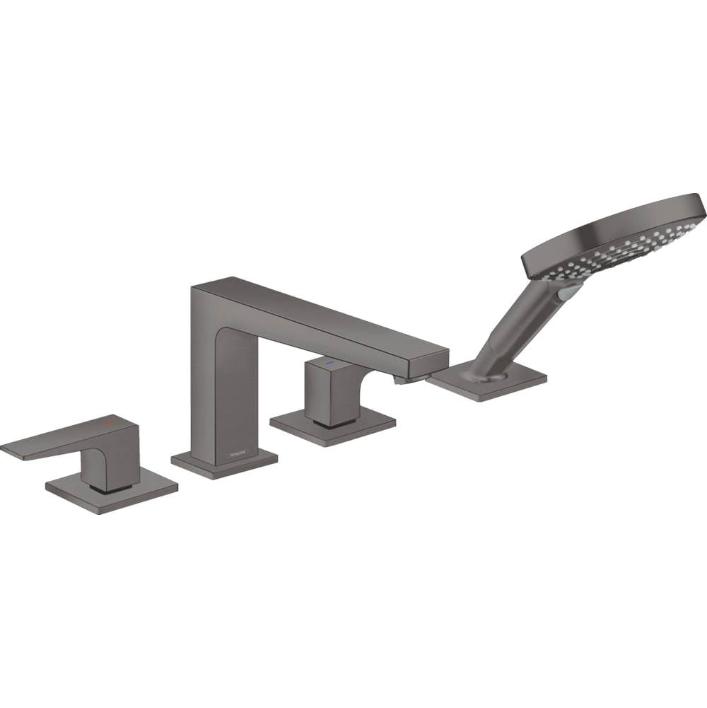 Hansgrohe - Metropol 4-Hole Roman Tub Set Trim with Lever Handles and 1.75 GPM Handshower in Brushed Black Chrome - Brushed Black Chrome