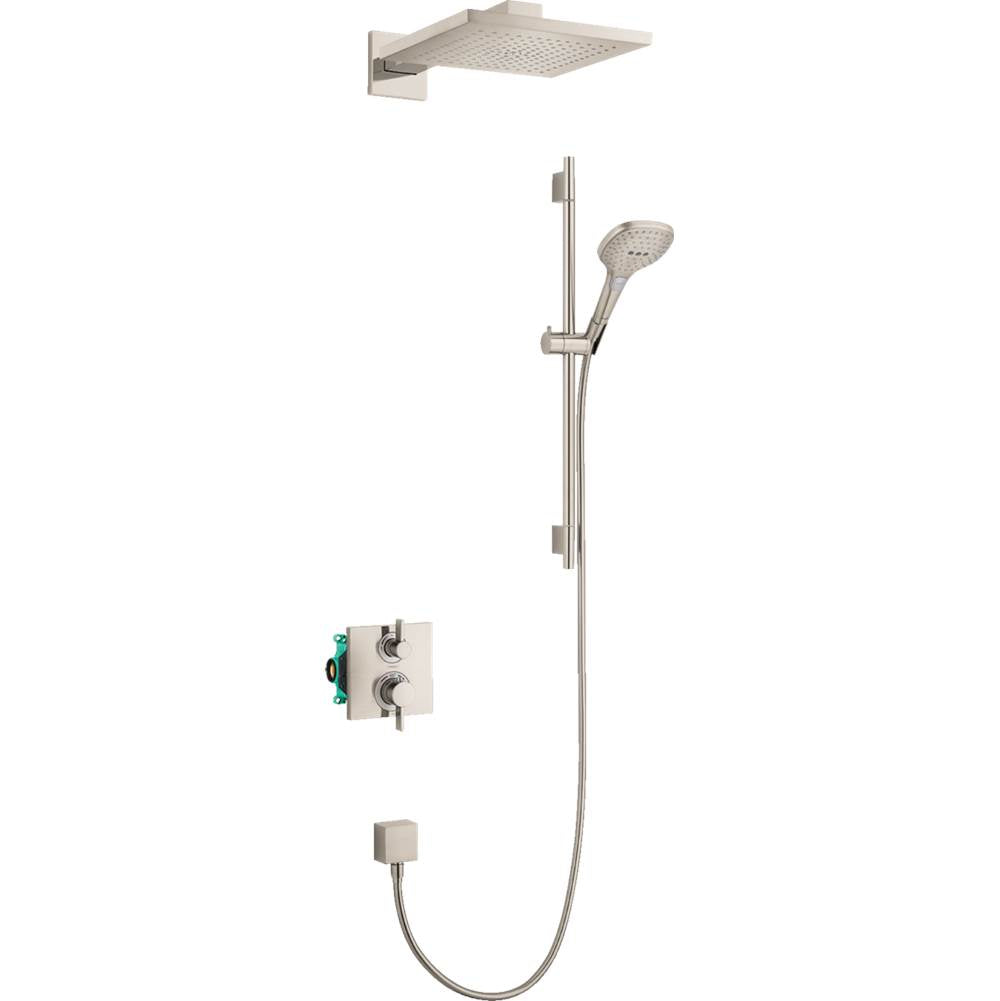 Hansgrohe - Raindance E Thermostatic Showerhead/Wallbar Set with Rough, 2.0 GPM in Brushed Nickel - Brushed Nickel