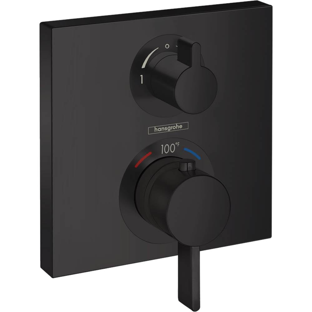 Hansgrohe - Ecostat Square Thermostatic Trim with Volume Control and Diverter in Matte Black - Matte Black