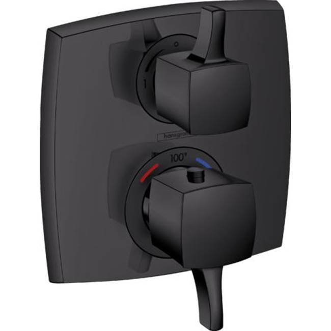 Hansgrohe - Ecostat Classic  Thermostatic Trim with Volume Control and Diverter, Square in Matte Black - Matte Black