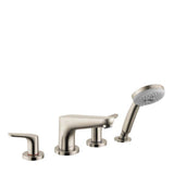 Hansgrohe - Focus 4-Hole Roman Tub Set Trim with 1.8 GPM Handshower in Brushed Nickel - Brushed Nickel