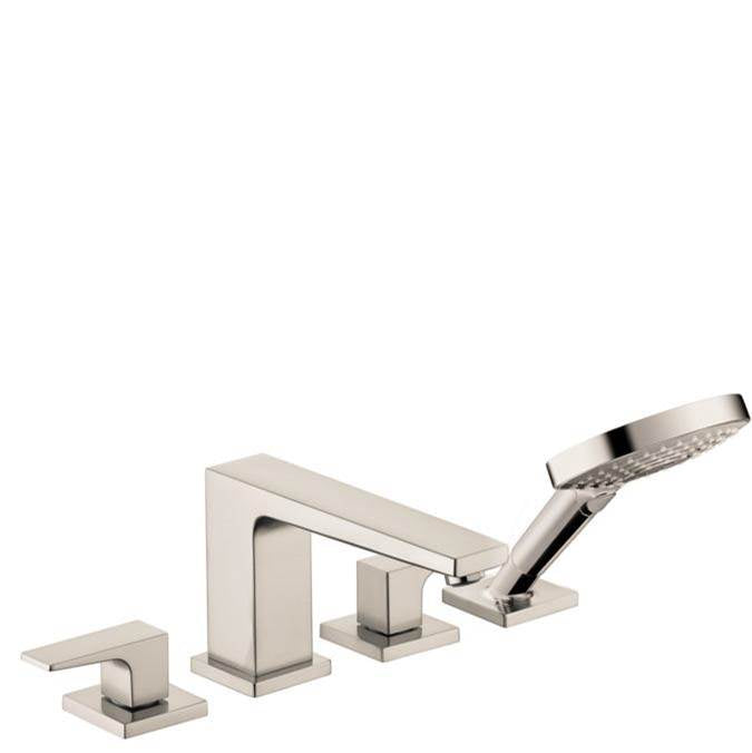 Hansgrohe - Metropol 4-Hole Roman Tub Set Trim with Lever Handles and 1.75 GPM Handshower in Brushed Nickel - Brushed Nickel