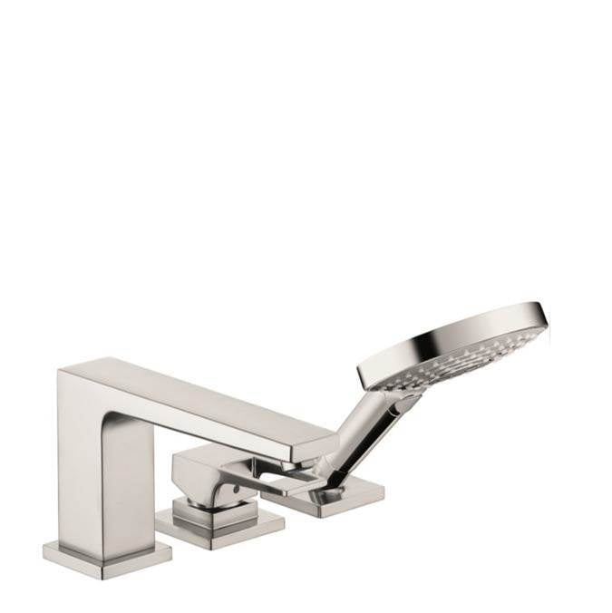 Hansgrohe - Metropol 3-Hole Roman Tub Set Trim with Loop Handle and 1.75 GPM Handshower in Brushed Nickel - Brushed Nickel