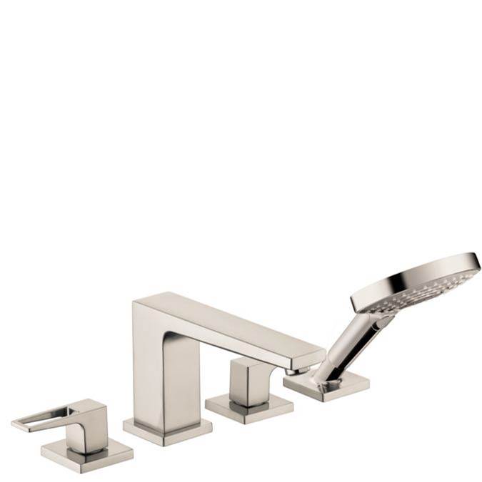 Hansgrohe - Metropol 4-Hole Roman Tub Set Trim with Loop Handles and 1.75 GPM Handshower in Brushed Nickel - Brushed Nickel