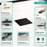 RainDrain Brilliance Point Drain Set 4''x 4'' Trim Tileable Rear Cover and Rough in Matte Black