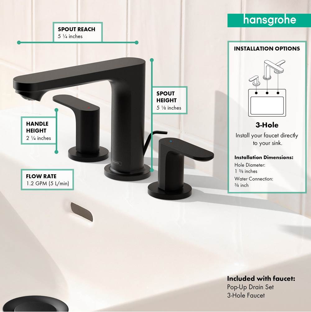 Rebris S Widespread Faucet 110 with Pop-Up Drain, 1.2 GPM in Chrome