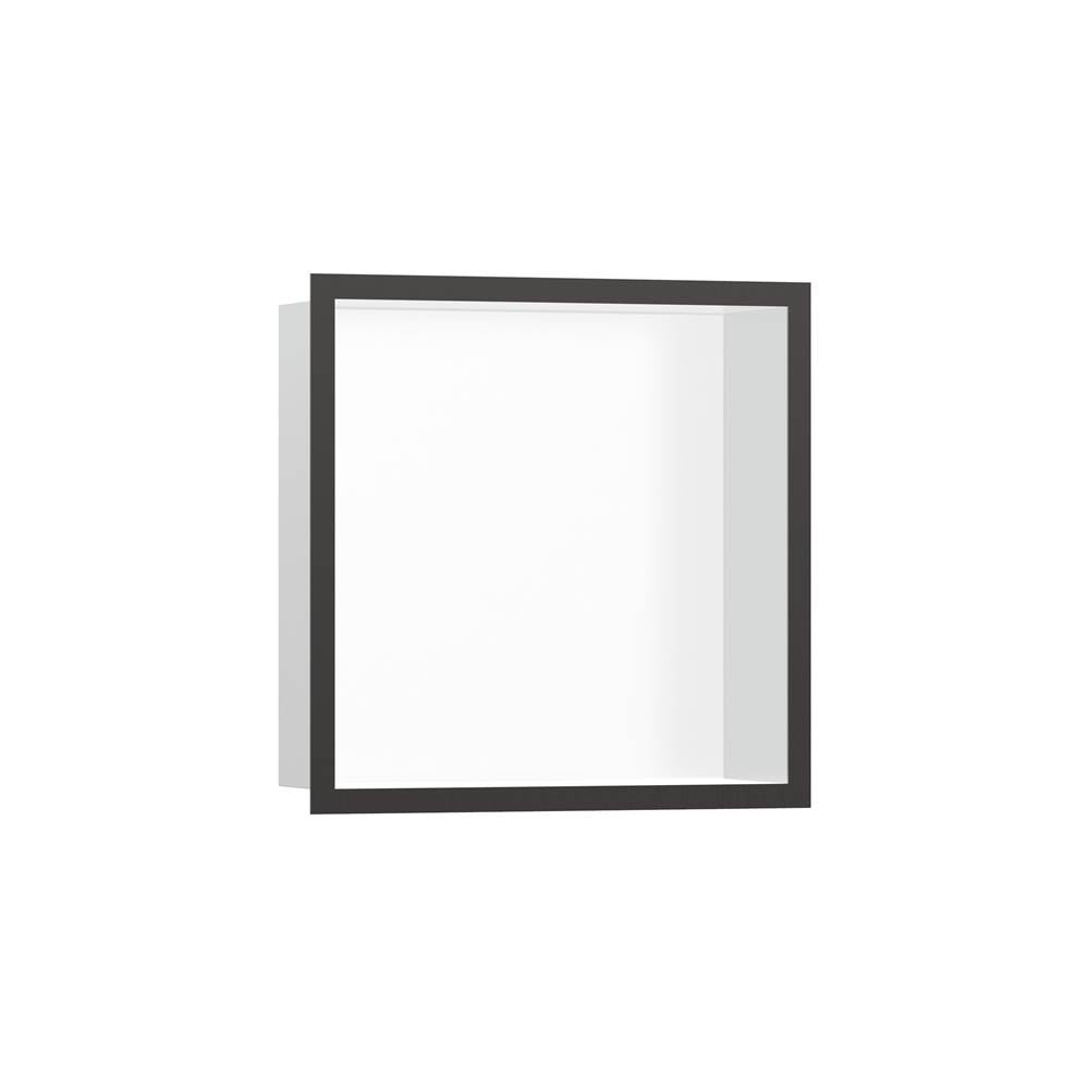 Hansgrohe - XtraStoris Individual Wall Niche Matte White with Design Frame 12''x 12''x 4''  in Brushed Black Chrome - Brushed Black Chrome