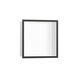 Hansgrohe - XtraStoris Individual Wall Niche Matte White with Design Frame 12''x 12''x 4''  in Brushed Black Chrome - Brushed Black Chrome