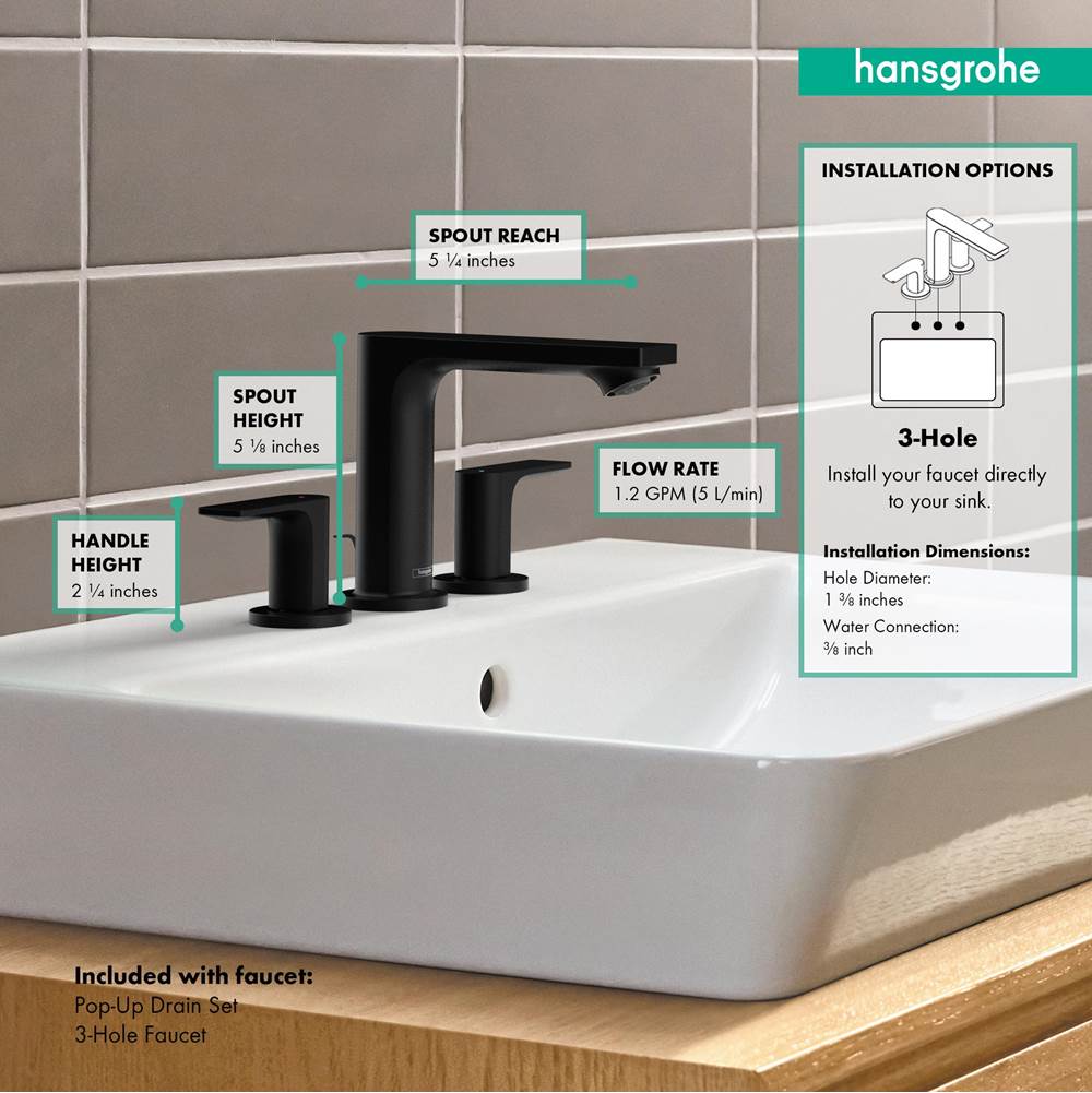 Rebris E Widespread Faucet 110 with Pop-Up Drain, 1.2 GPM in Chrome